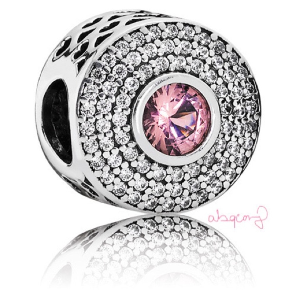 EUC Pandora 791763NBP Sterling Silver Radiant Splendor Charm w/ Pink Crystal/CZs